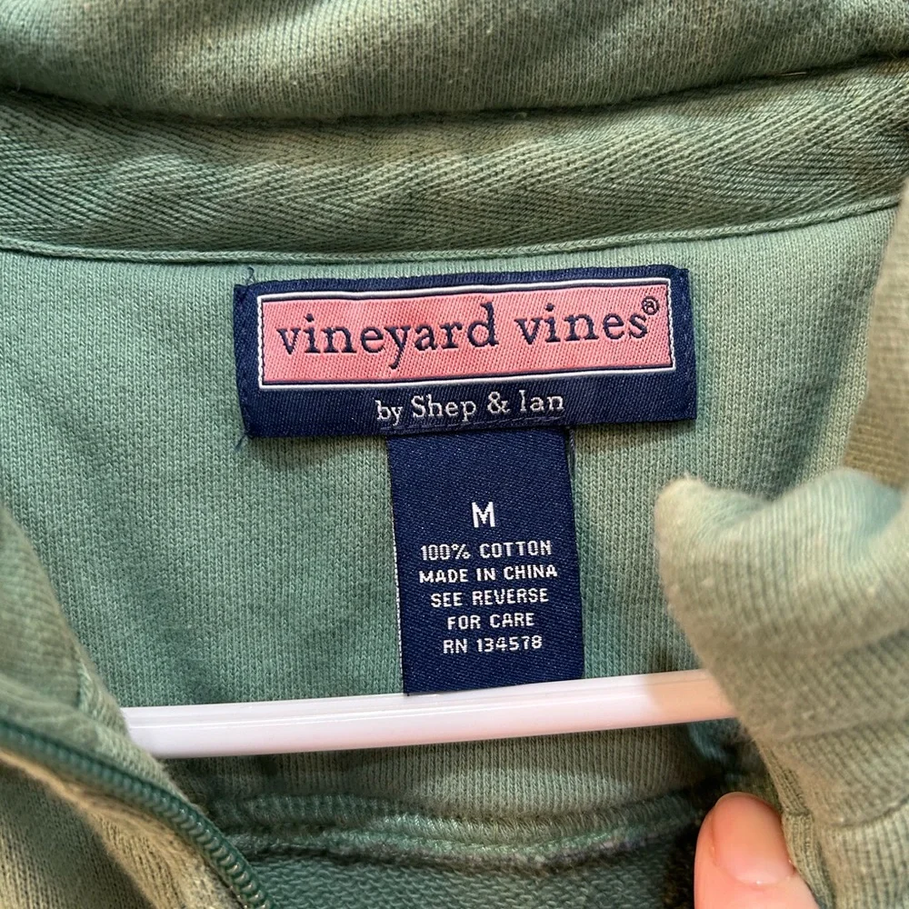 Vineyard Vines Sage Green Quarter-Zip Fleece with Navy Shoulder Yoke